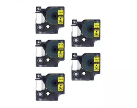 Kompatibilní páska s Dymo 45018, S0720580, 12mm x 7m, cerný tisk / žlutý podklad 5-PACK